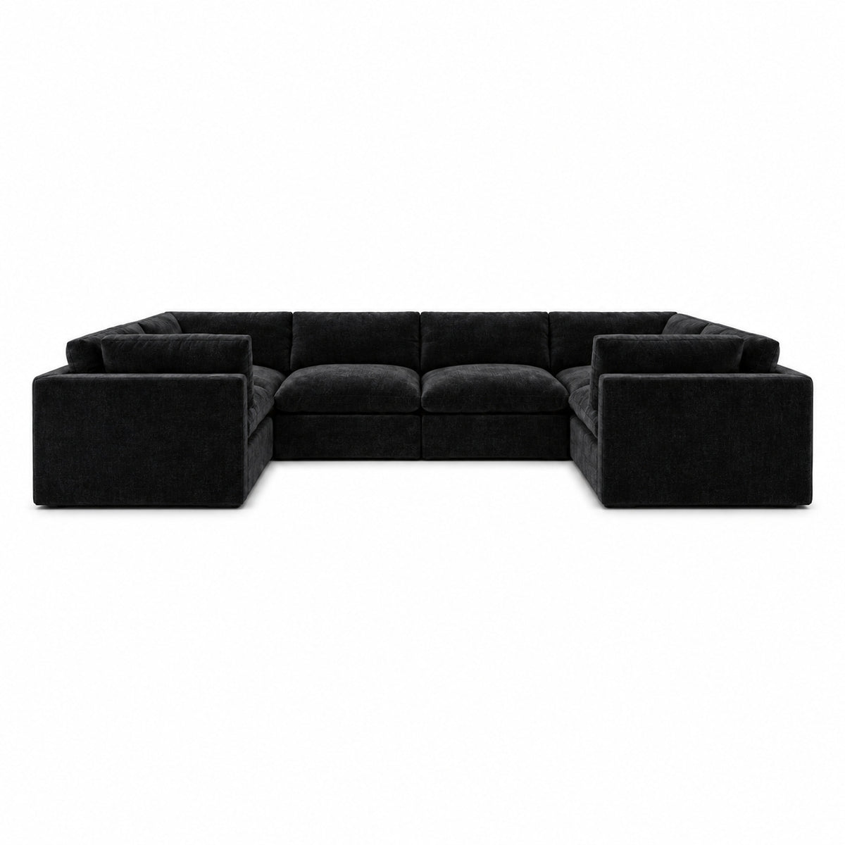Bellano Grand U-Shape Sofa — Luxe Chenille Black Top — Pillow — Extra-soft fibre & feather