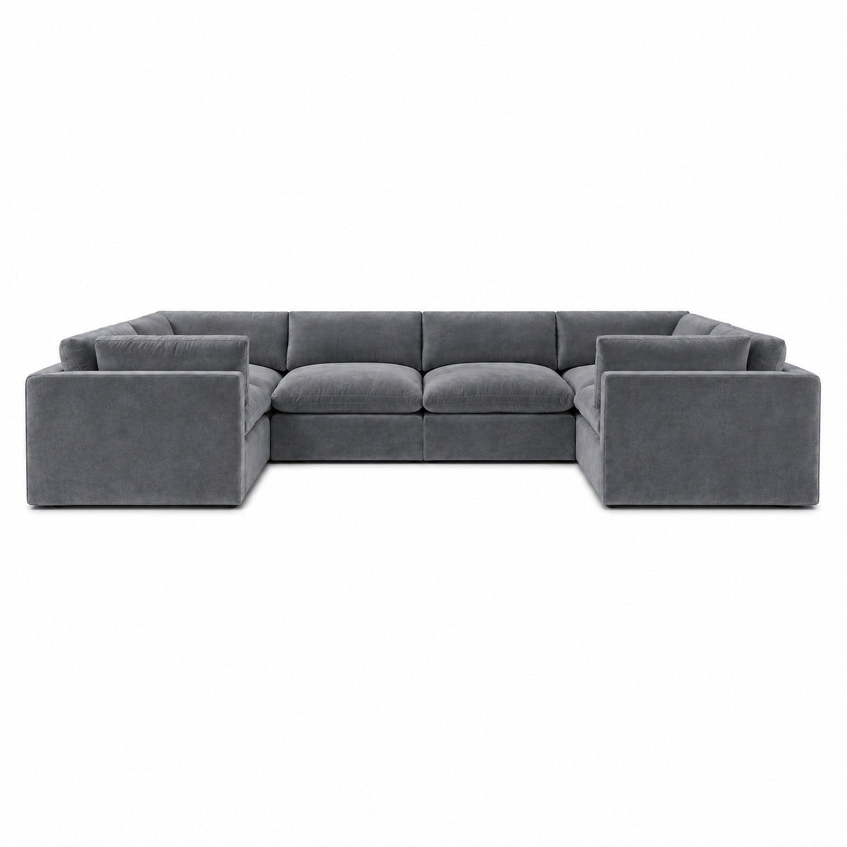 Bellano Grand U-Shape Sofa — Plush Velvet Smoked Steel — Pillow — Extra-soft fibre & feather