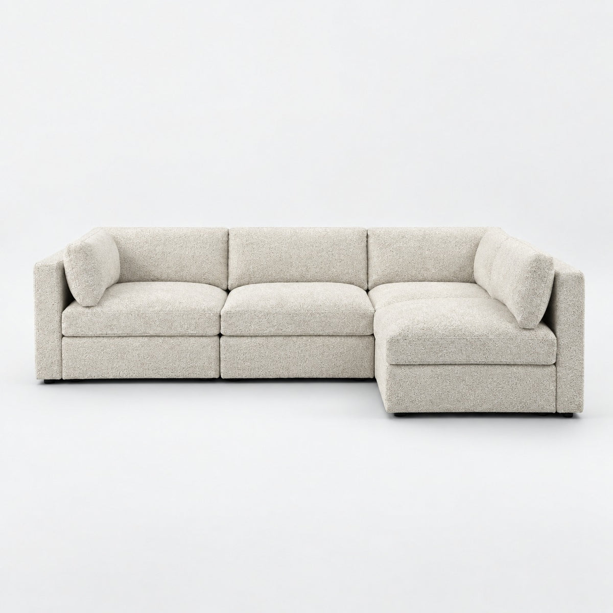 Bellano L-Shape Sofa — Boucle / Meringue / Box — Supportive memory foam — plain background
