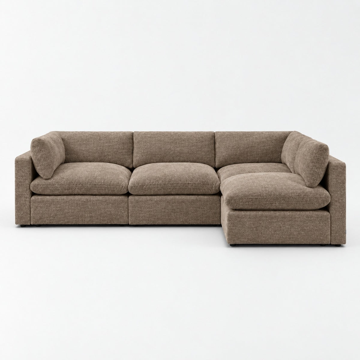 Bellano L-Shape Sofa — Luxe Chenille / Mocha / Pillow — Extra-soft fibre & feather — plain background