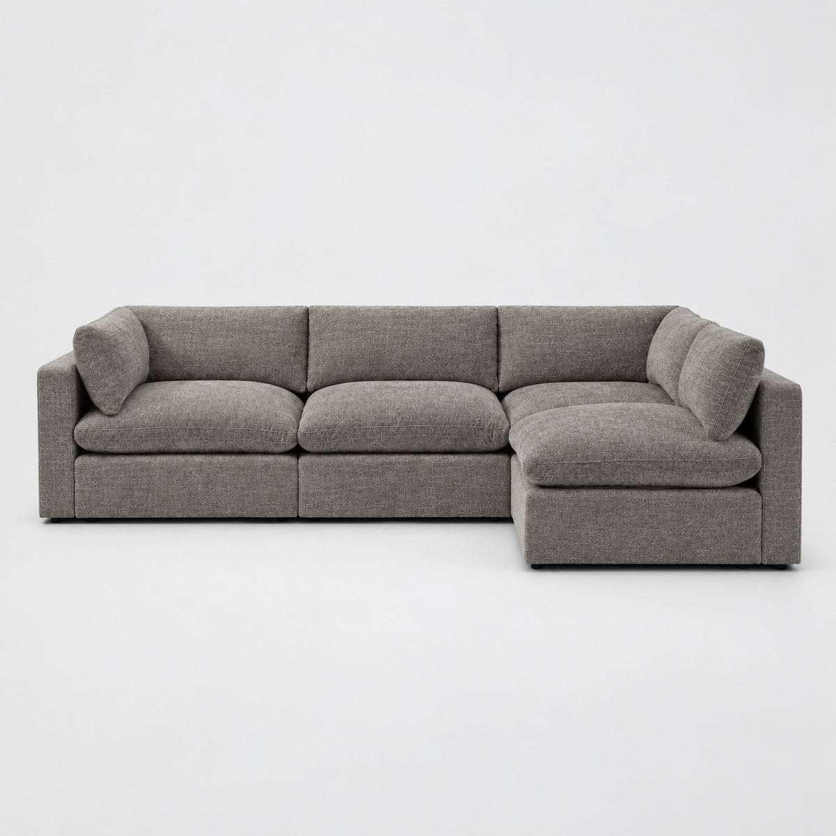 Bellano L-Shape Sofa — Luxe Chenille / Crimsy Truffle / Pillow — Extra-soft fibre & feather — plain background