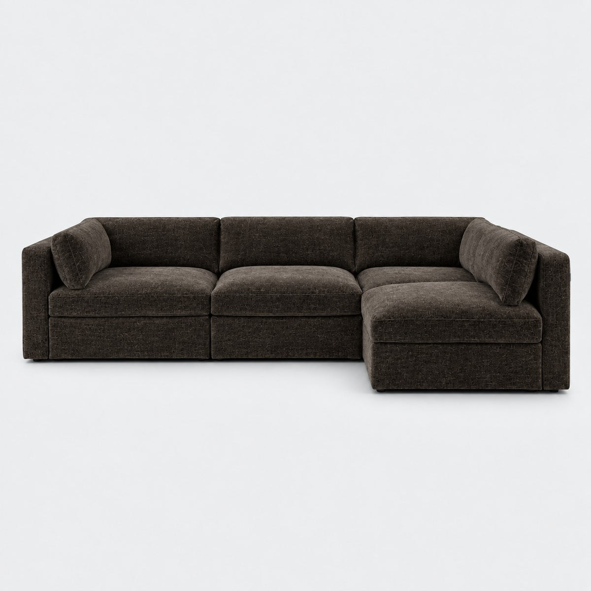 Bellano L-Shape Sofa — Luxe Chenille / Double Espresso / Box — Supportive memory foam — plain background