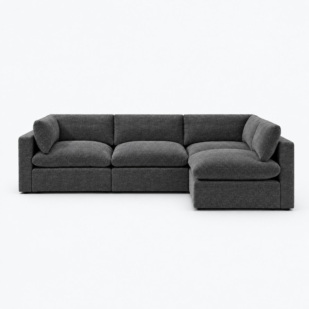 Bellano L-Shape Sofa — Luxe Chenille / Luxe Steel / Pillow — Extra-soft fibre & feather — plain background