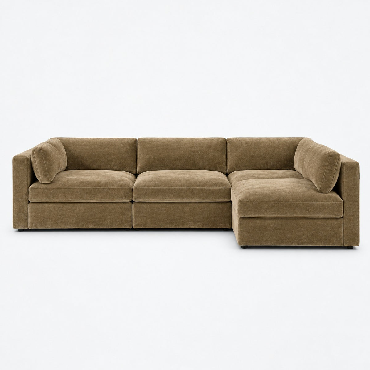 Bellano L-Shape Sofa — Plush Velvet / Champagne Mink / Box — Supportive memory foam — plain background