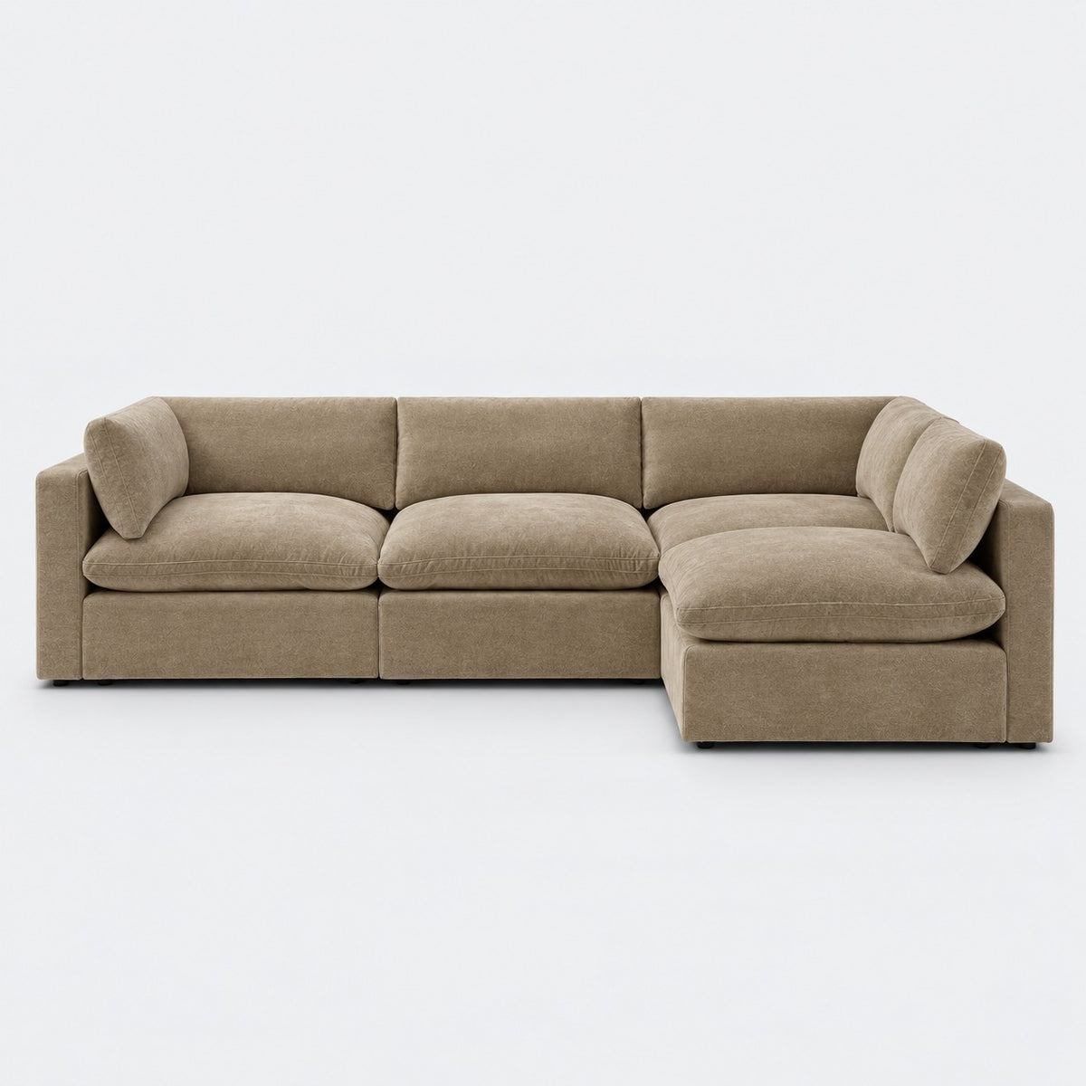 Bellano L-Shape Sofa — Plush Velvet / Champagne Mink / Pillow — Extra-soft fibre & feather — plain background