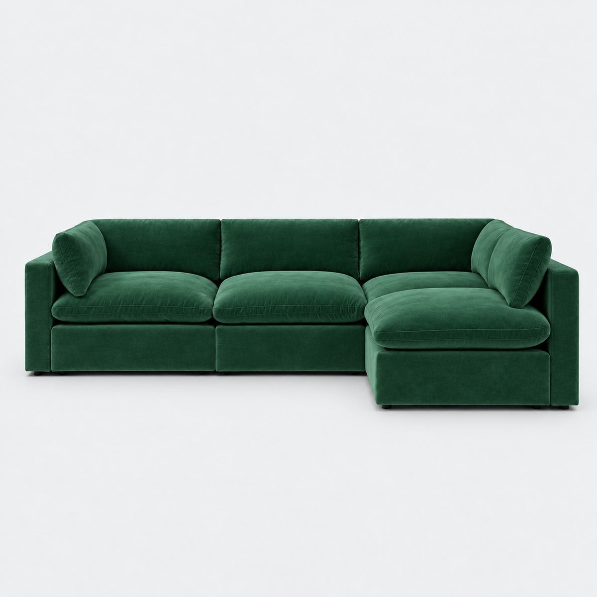 Bellano L-Shape Sofa — Plush Velvet / Emerald / Pillow — Extra-soft fibre & feather — plain background