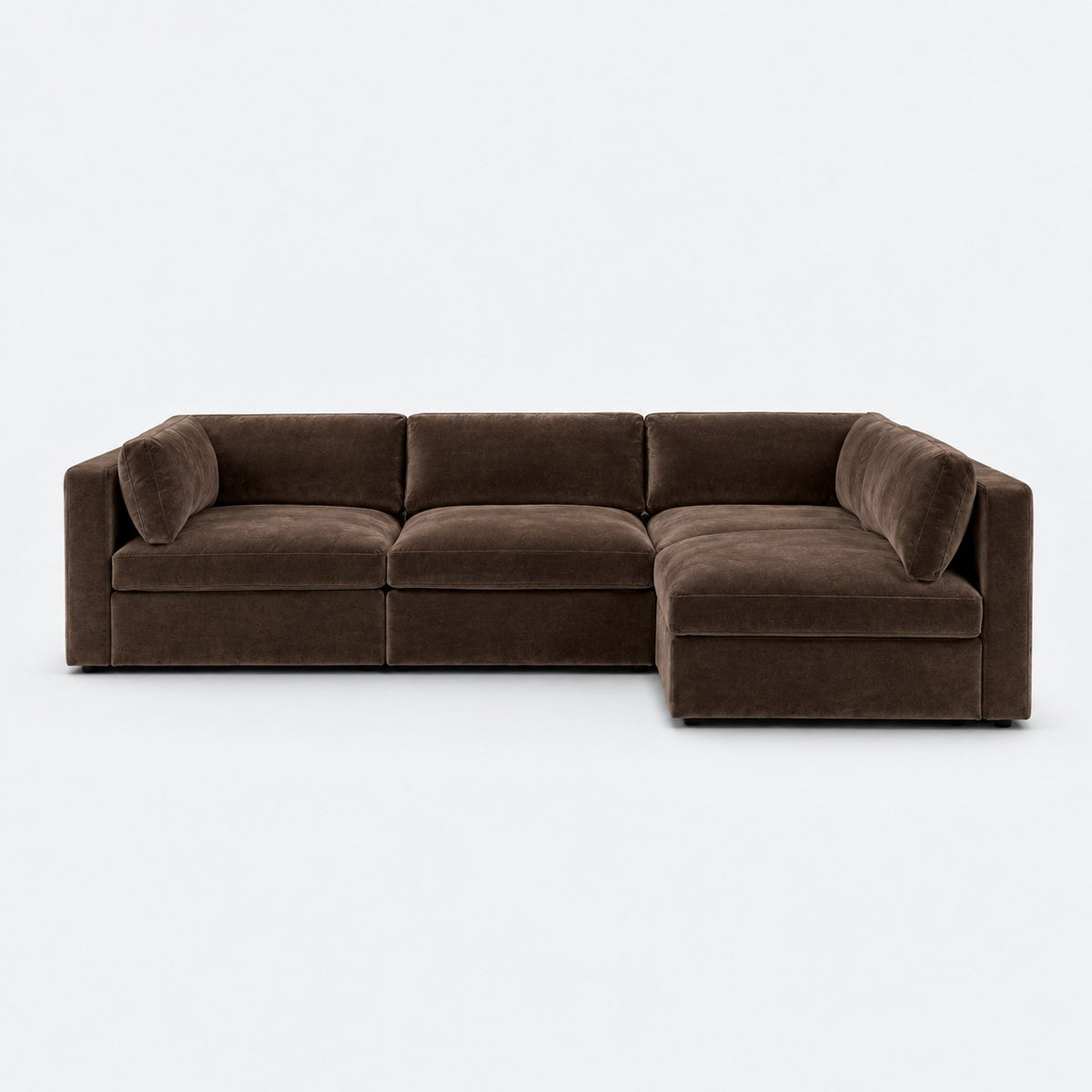 Bellano L-Shape Sofa — Plush Velvet / Espresso / Box — Supportive memory foam — plain background