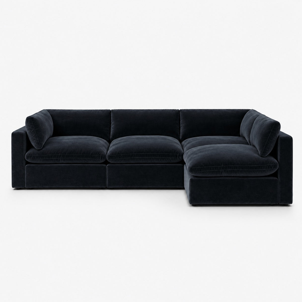 Bellano L-Shape Sofa — Plush Velvet / Midnight Noir / Pillow — Extra-soft fibre & feather — plain background