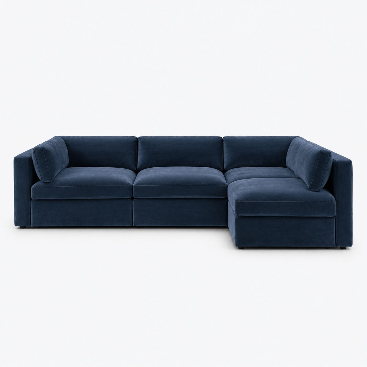 Bellano L-Shape Sofa — Plush Velvet / Pacific / Box — Supportive memory foam — plain background