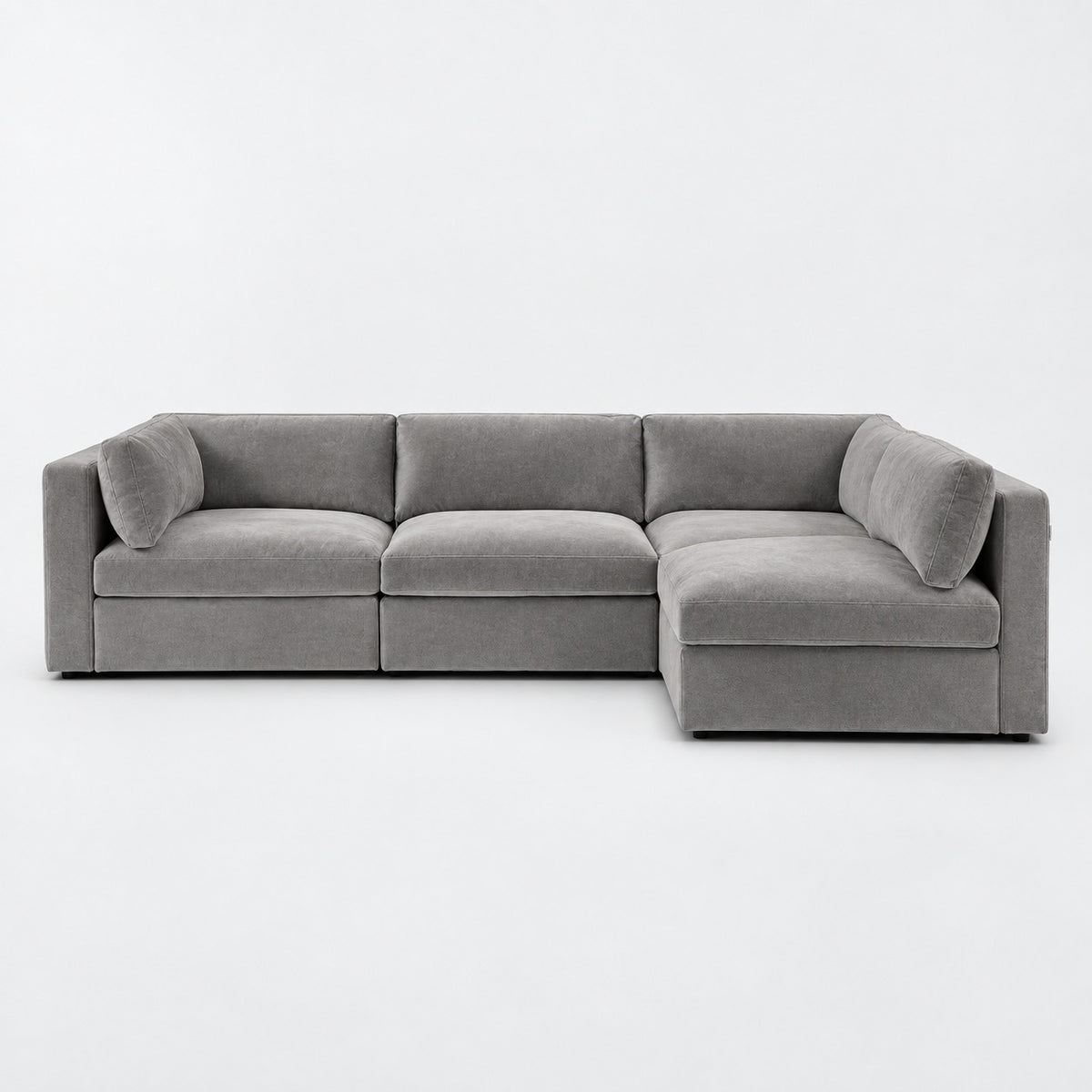 Bellano L-Shape Sofa — Plush Velvet / Silver / Box — Supportive memory foam — plain background