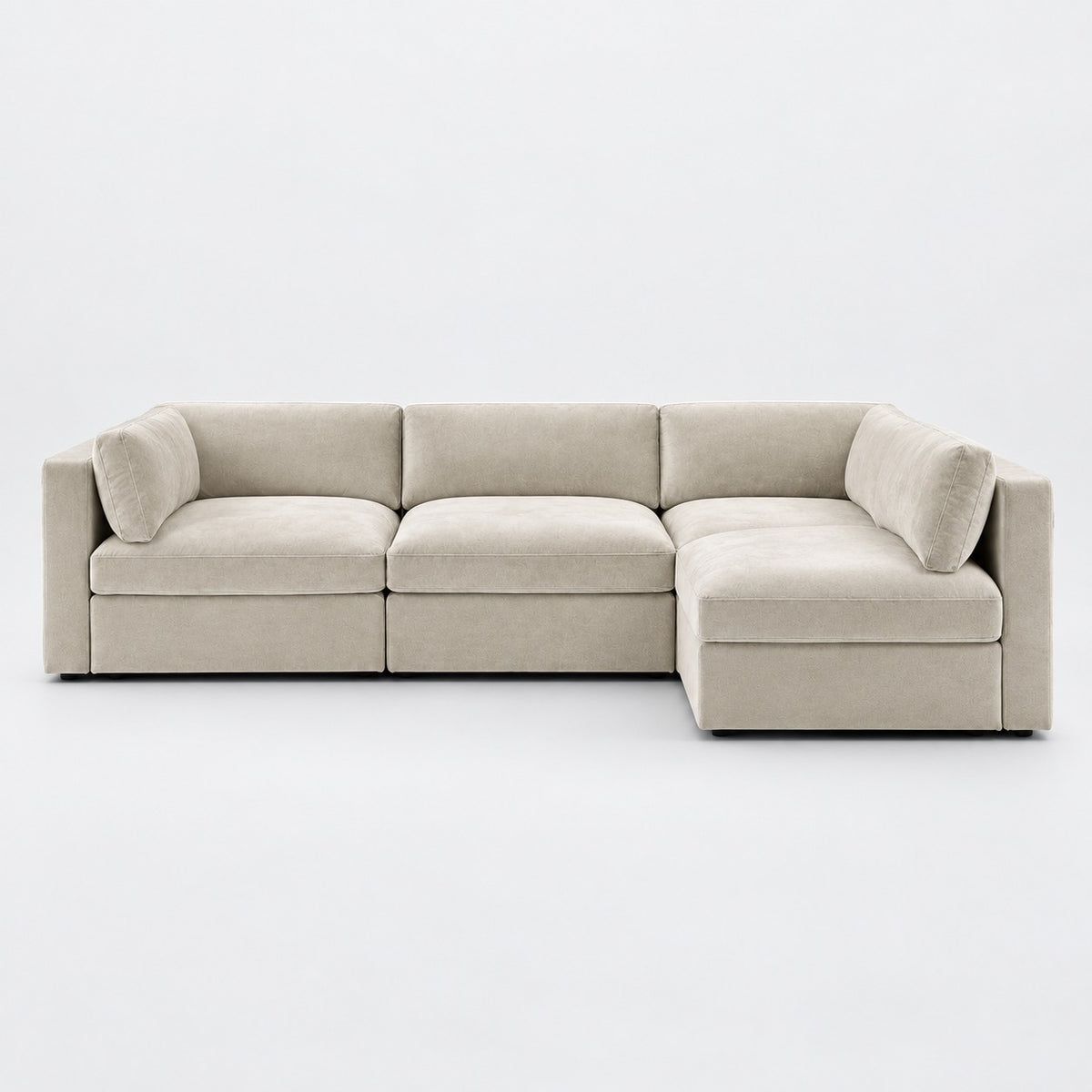 Bellano L-Shape Sofa — Plush Velvet / Vanilla Cream / Box — Supportive memory foam — plain background