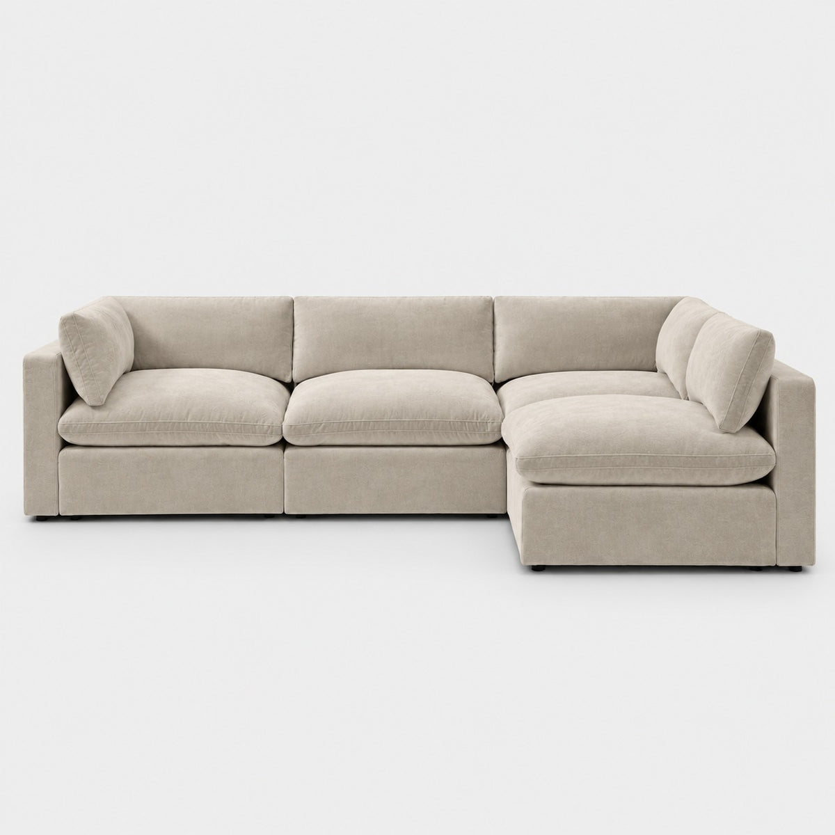 Bellano L-Shape Sofa — Plush Velvet / Vanilla Cream / Pillow — Extra-soft fibre & feather — plain background