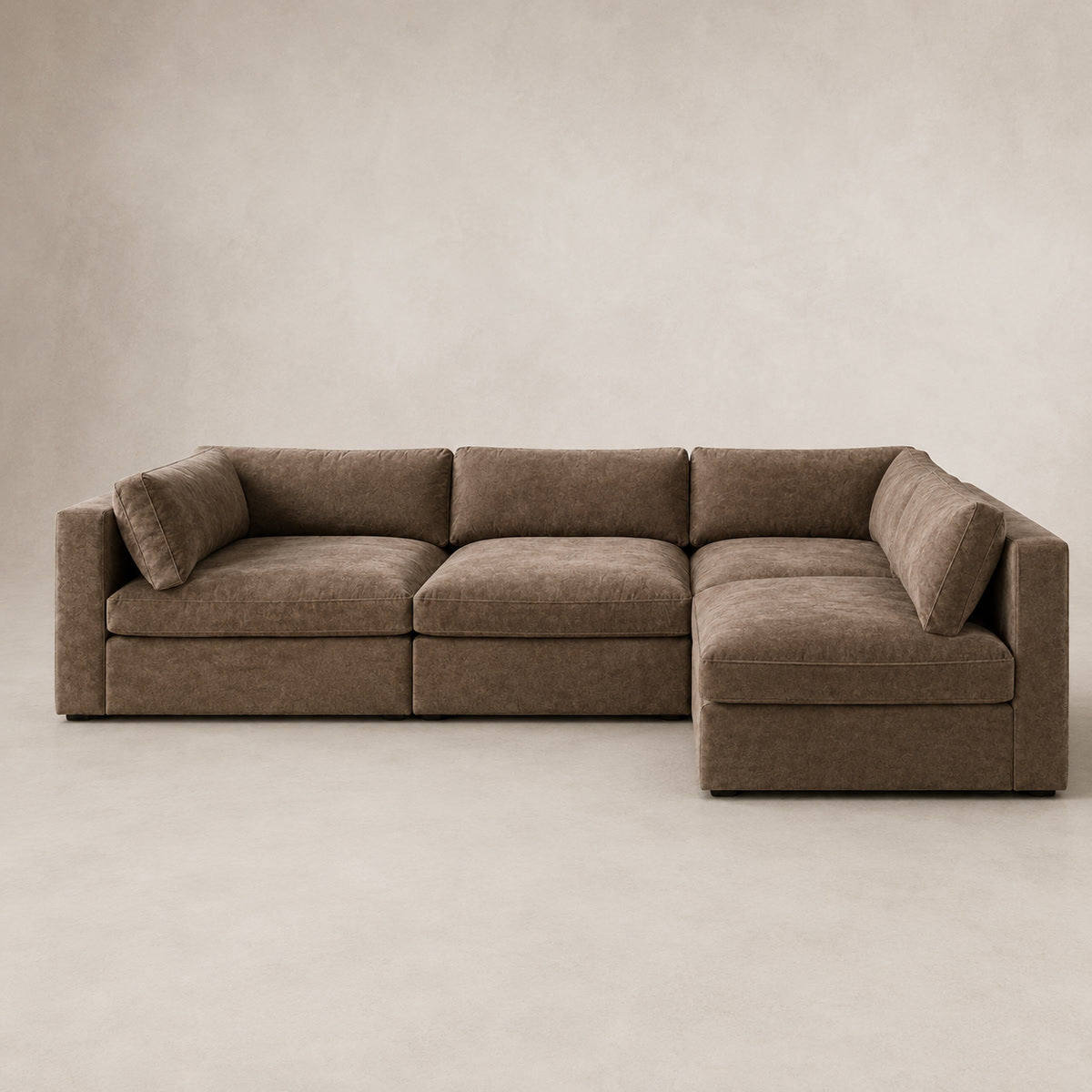 Bellano L-Shape Sofa + Storage Ottoman in Coffee Luxe Chenille