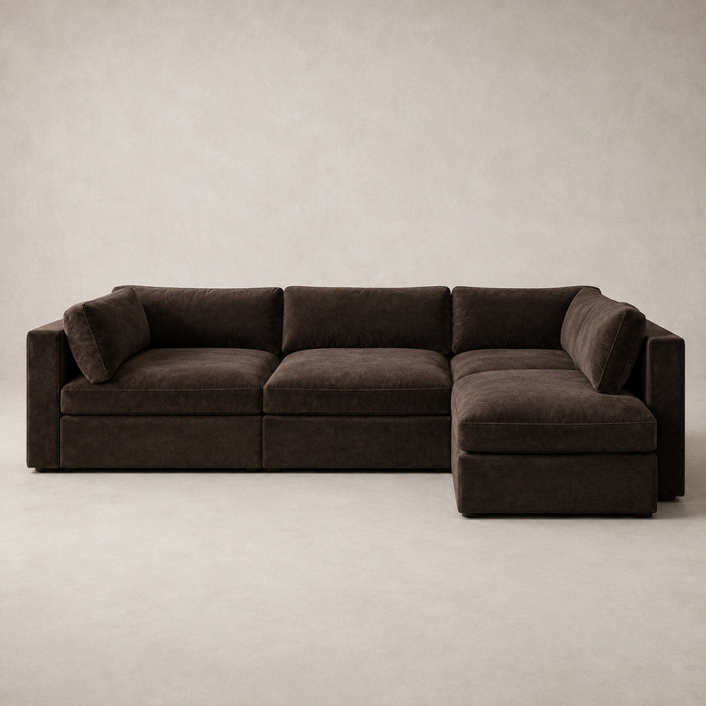 Bellano L-Shape Sofa + Storage Ottoman in Double Espresso Luxe Chenille