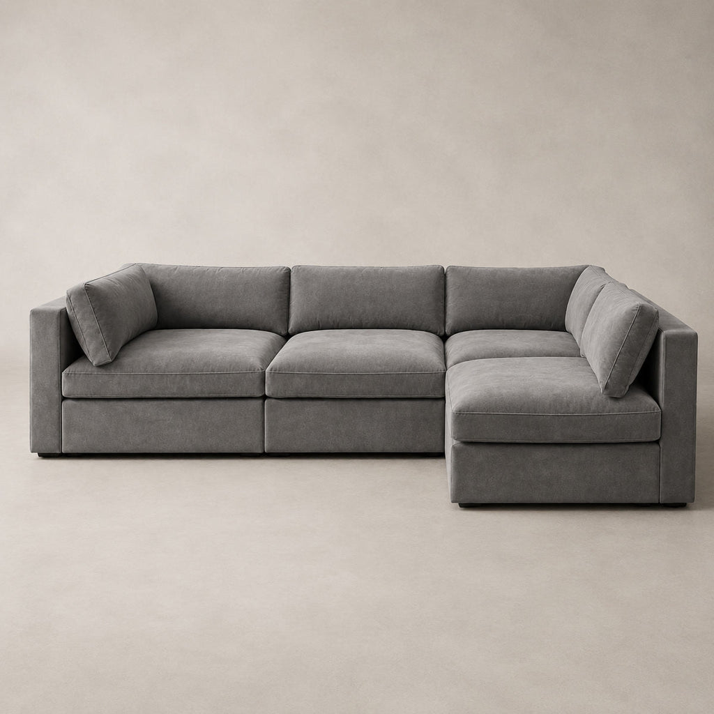 Bellano L-Shape Sofa + Storage Ottoman in Luxe Steel Grey Luxe Chenille