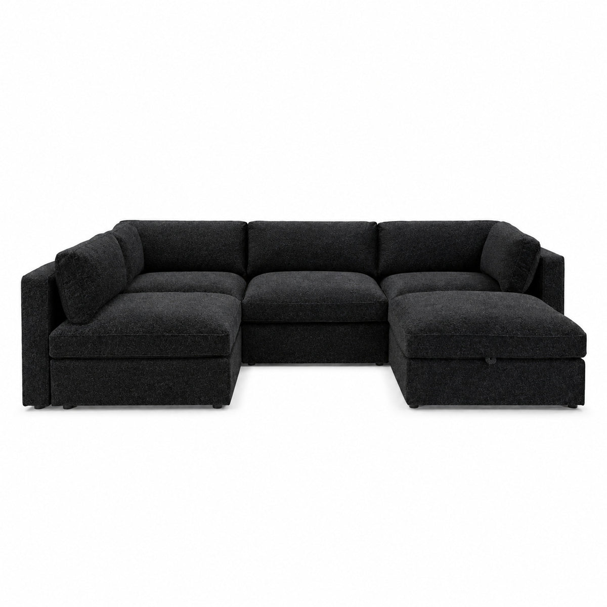 Bellano Large L-Shape Sofa + Storage Ottoman — Bouclé Midnight — Box — Supportive memory foam