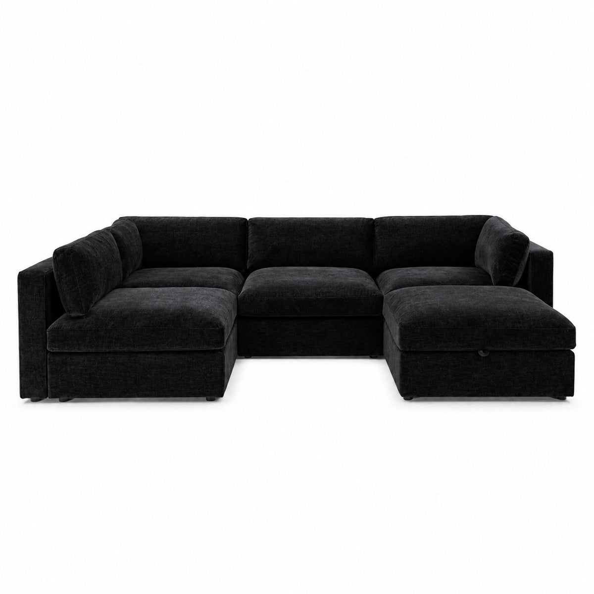 Bellano Large L-Shape Sofa + Storage Ottoman — Luxe Chenille Black Top — Box — Supportive memory foam