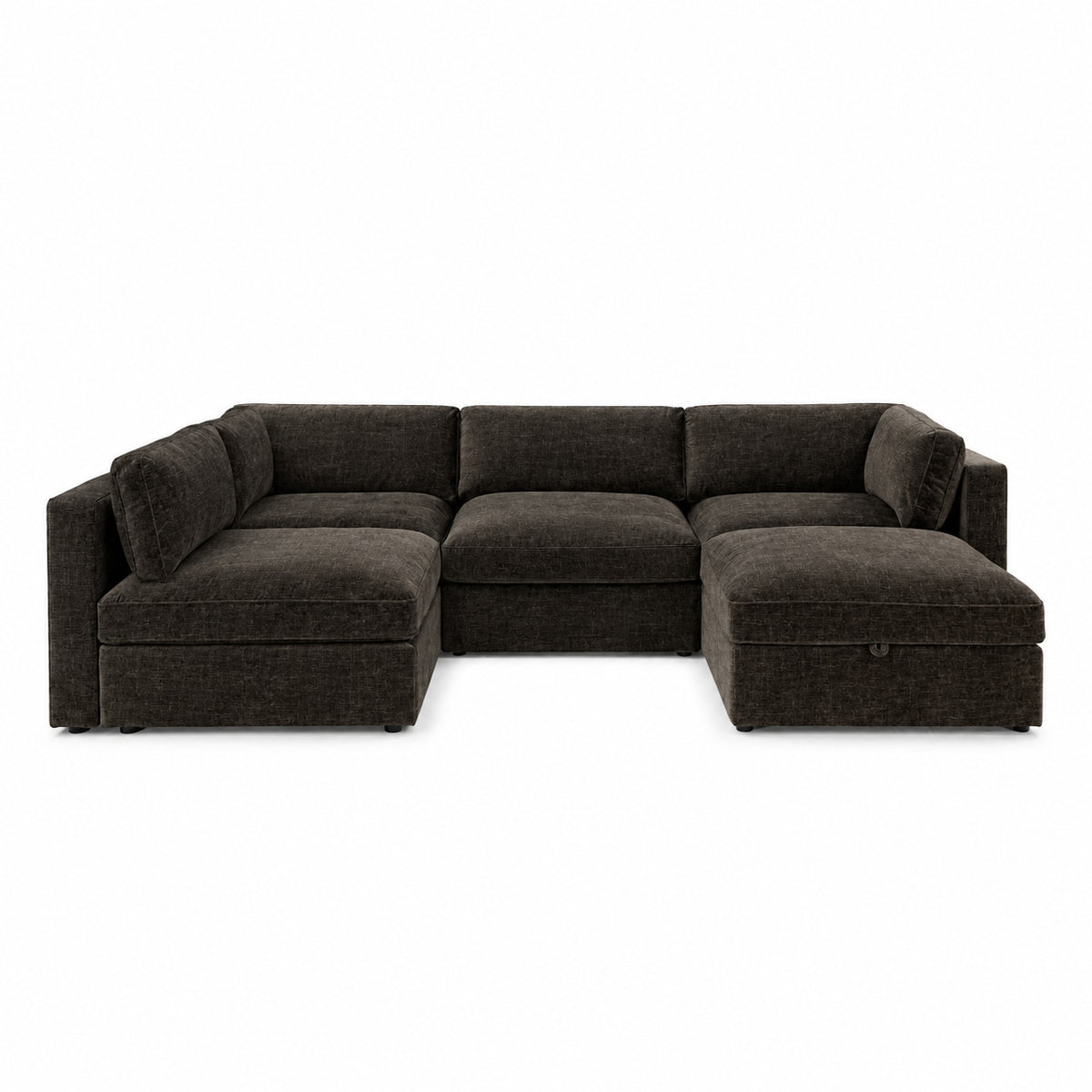 Bellano Large L-Shape Sofa + Storage Ottoman — Luxe Chenille Double Espresso — Box — Supportive memory foam