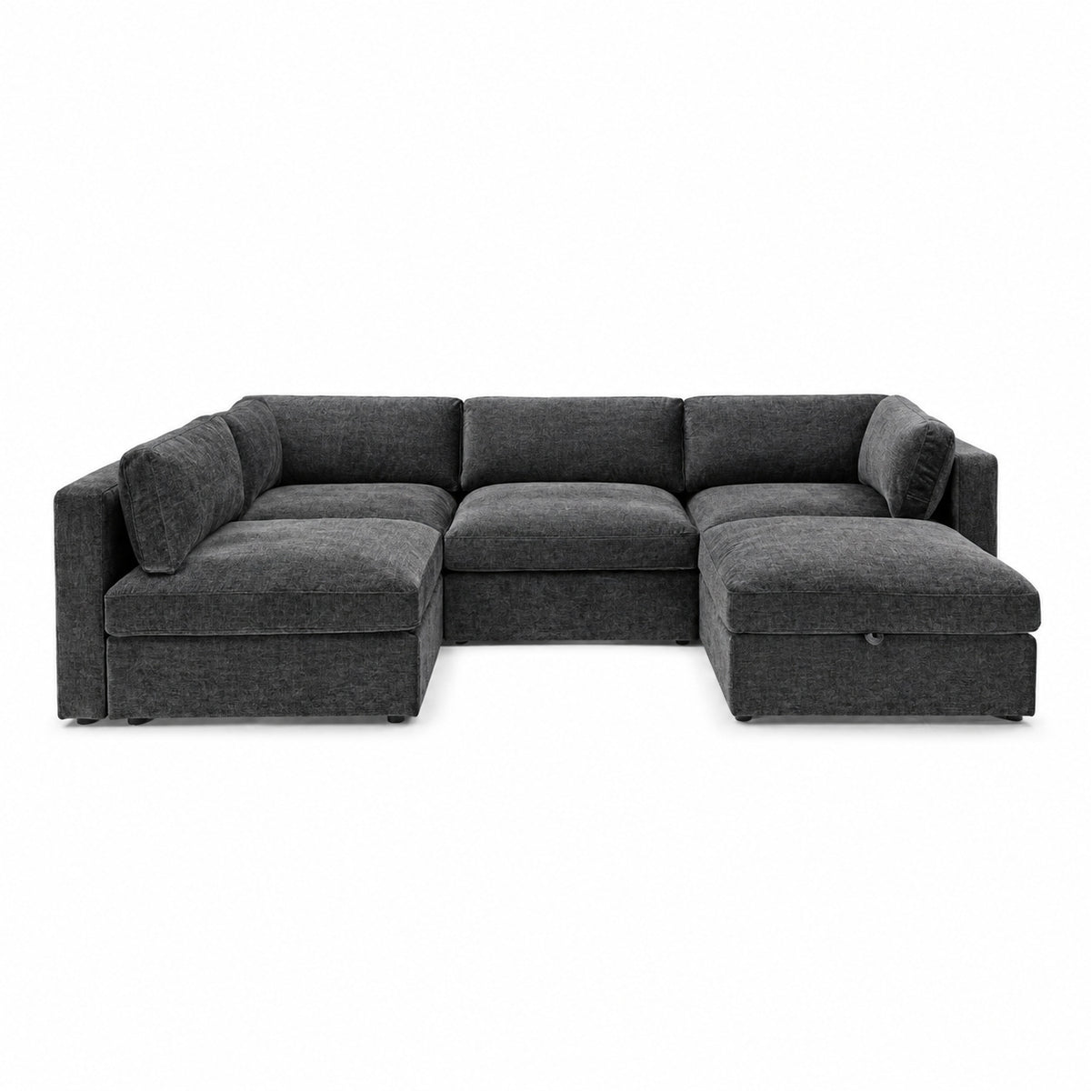 Bellano Large L-Shape Sofa + Storage Ottoman — Luxe Chenille Luxe Steel — Box — Supportive memory foam