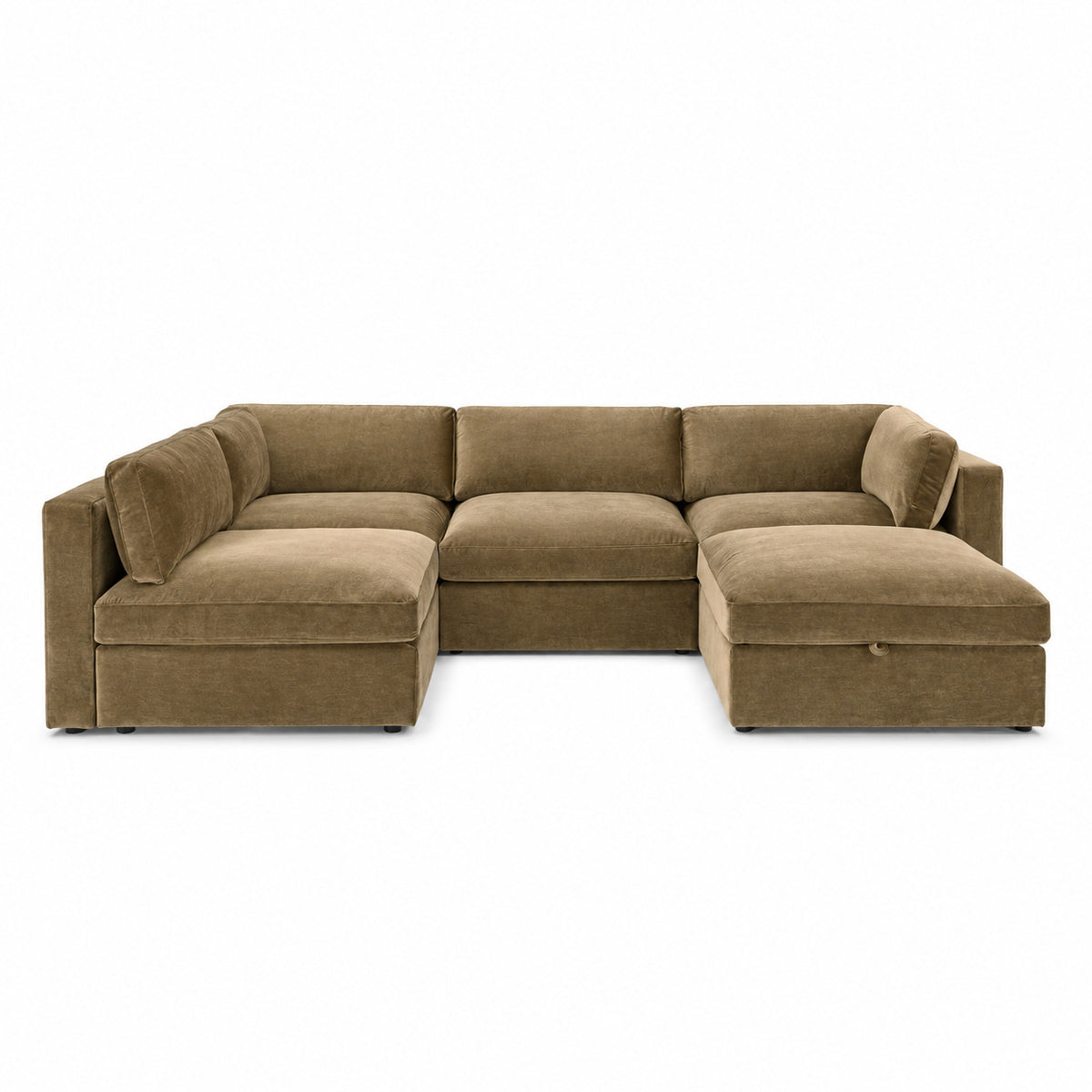 Bellano Large L-Shape Sofa + Storage Ottoman — Plush Velvet Champagne Mink — Box — Supportive memory foam