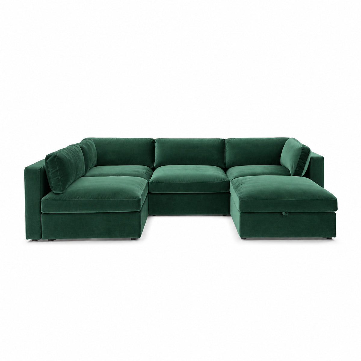 Bellano Large L-Shape Sofa + Storage Ottoman — Plush Velvet Emerald — Box — Supportive memory foam