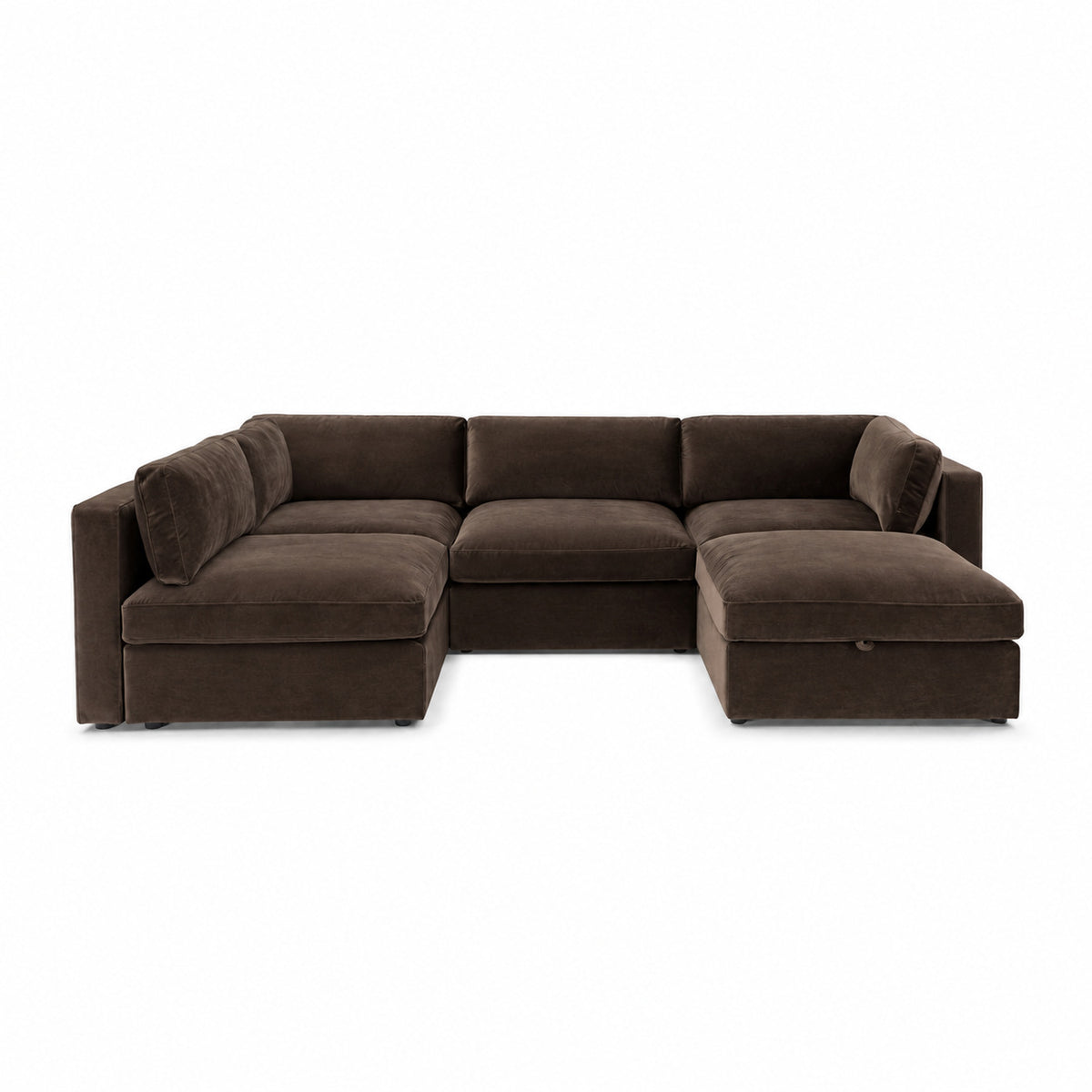 Bellano Large L-Shape Sofa + Storage Ottoman — Plush Velvet Espresso — Box — Supportive memory foam
