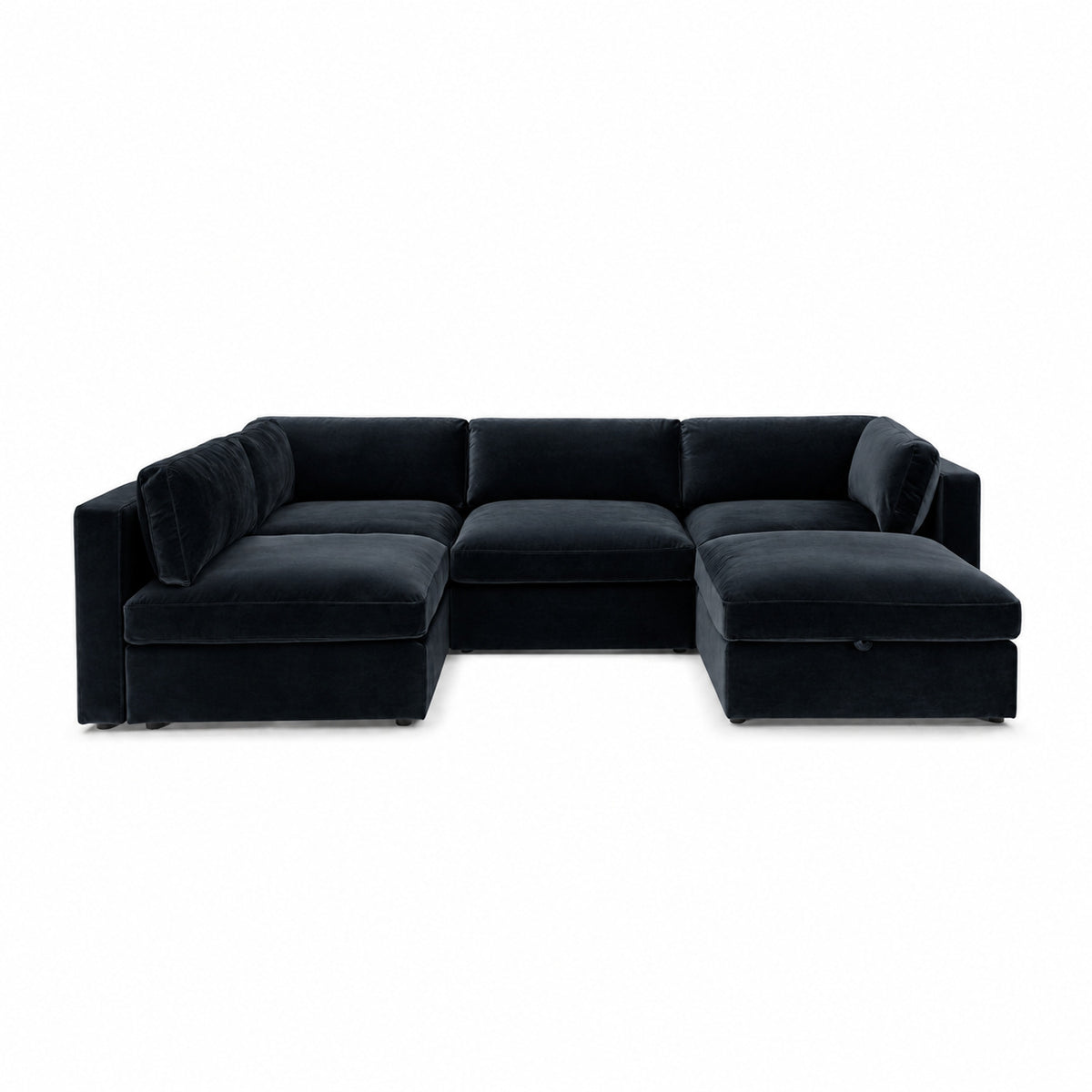 Bellano Large L-Shape Sofa + Storage Ottoman — Plush Velvet Midnight Noir — Box — Supportive memory foam