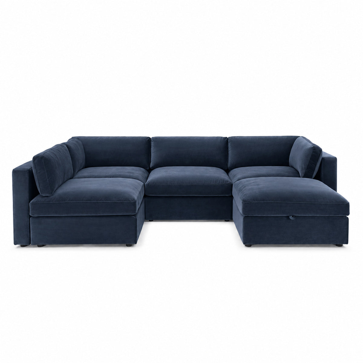 Bellano Large L-Shape Sofa + Storage Ottoman — Plush Velvet Pacific — Box — Supportive memory foam
