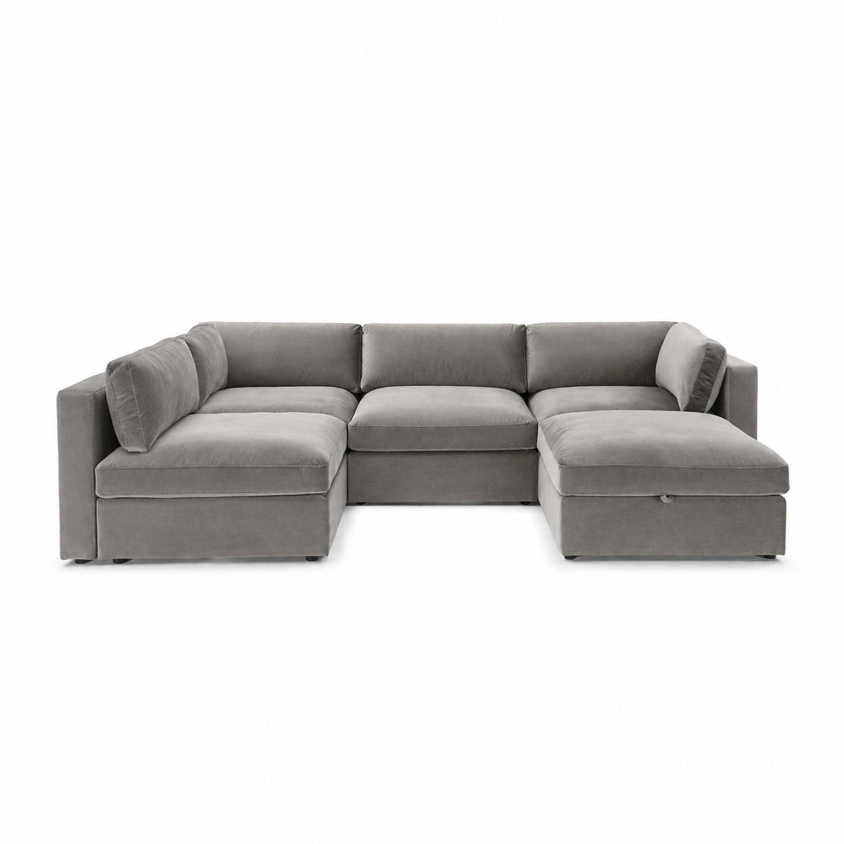 Bellano Large L-Shape Sofa + Storage Ottoman — Plush Velvet Silver — Box — Supportive memory foam