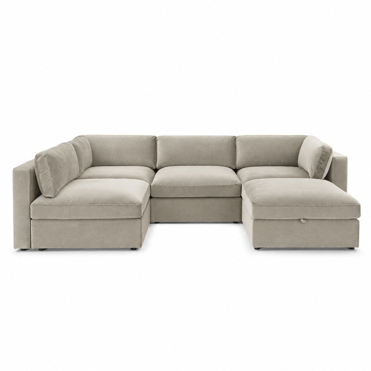 Bellano Large L-Shape Sofa + Storage Ottoman — Plush Velvet Vanilla Cream — Box — Supportive memory foam