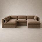 Bellano Large L-Shape Sofa + Storage Ottoman in Coffee Luxe Chenille