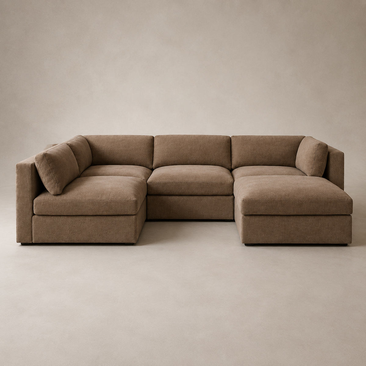 Bellano Large L-Shape Sofa + Storage Ottoman in Coffee Luxe Chenille
