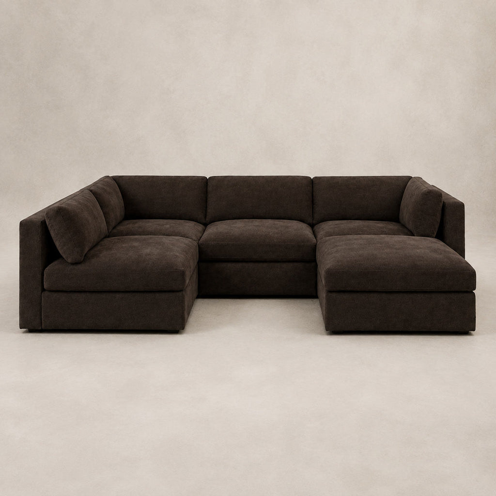 Bellano Large L-Shape Sofa + Storage Ottoman in Double Espresso Luxe Chenille