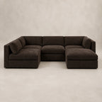 Bellano Large L-Shape Sofa + Storage Ottoman in Double Espresso Luxe Chenille