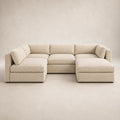 Bellano Large L-Shape Sofa + Storage Ottoman in Summer Beach Luxe Chenille