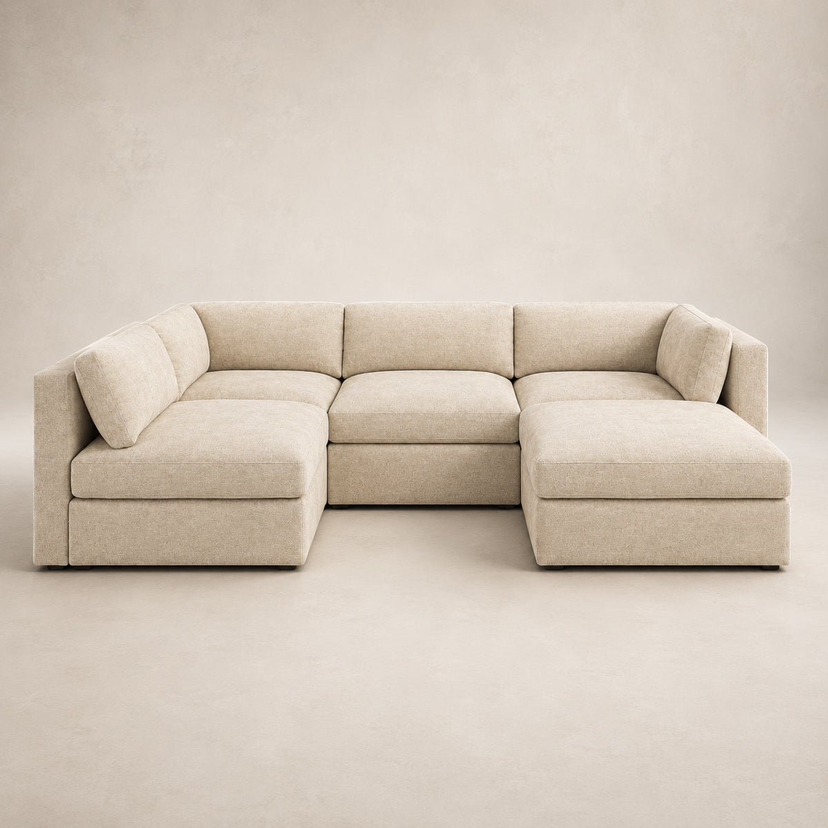 Bellano Large L-Shape Sofa + Storage Ottoman in Summer Beach Luxe Chenille