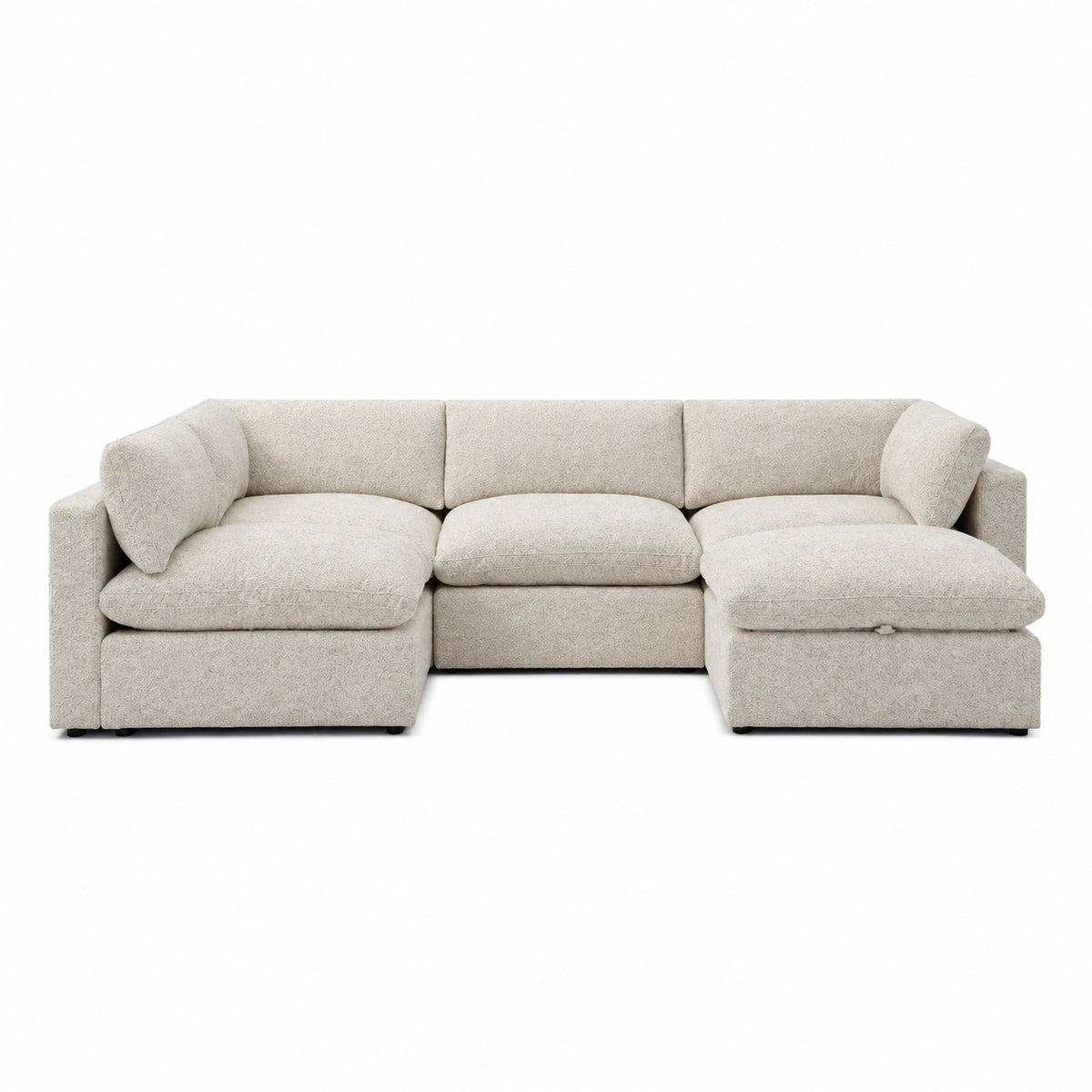 Bellano Large L-Shape Sofa + Storage Ottoman — Bouclé Meringue — Pillow — Extra-soft fibre & feather