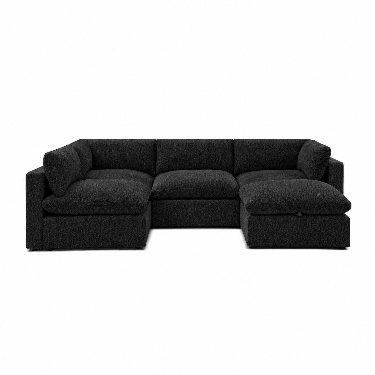 Bellano Large L-Shape Sofa + Storage Ottoman — Bouclé Midnight — Pillow — Extra-soft fibre & feather