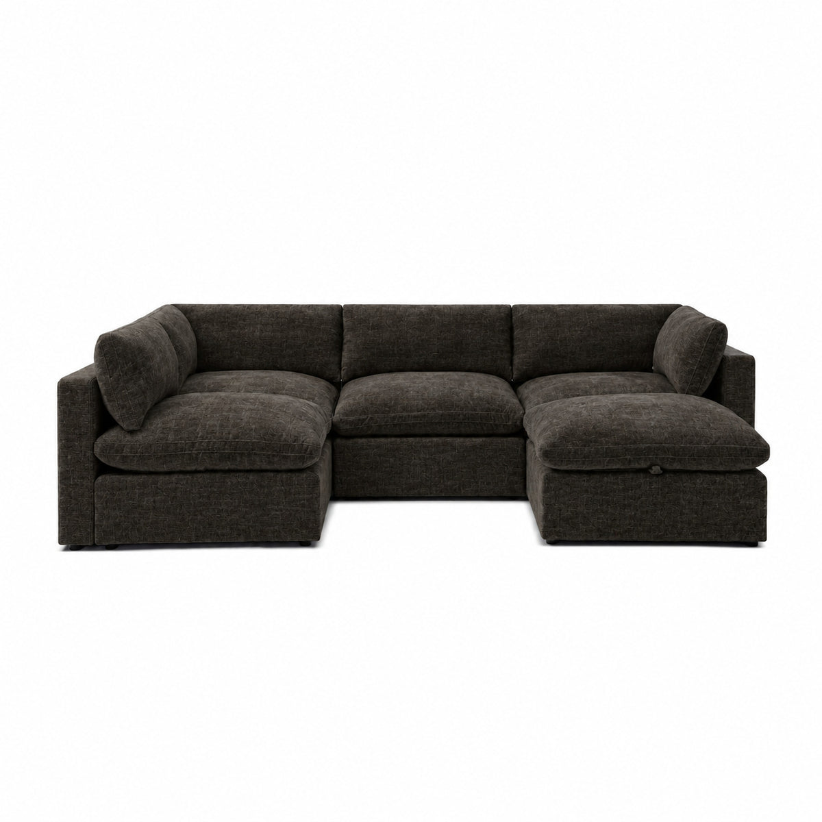 Bellano Large L-Shape Sofa + Storage Ottoman — Luxe Chenille Double Espresso — Pillow — Extra-soft fibre & feather