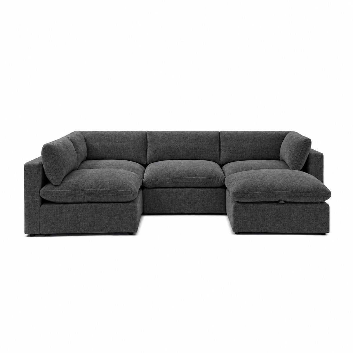 Bellano Large L-Shape Sofa + Storage Ottoman — Luxe Chenille Luxe Steel — Pillow — Extra-soft fibre & feather