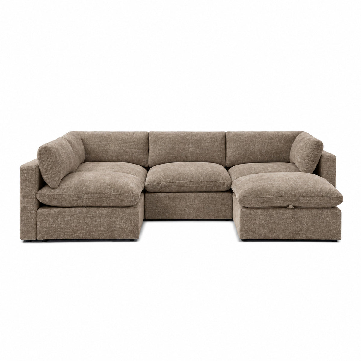 Bellano Large L-Shape Sofa + Storage Ottoman — Luxe Chenille Mocha — Pillow — Extra-soft fibre & feather
