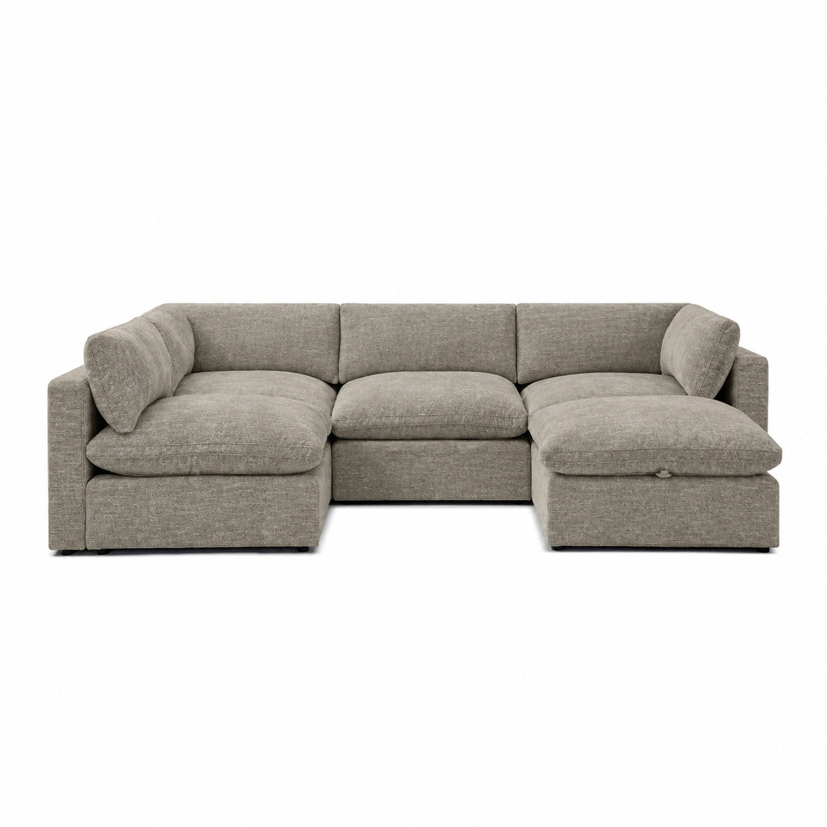 Bellano Large L-Shape Sofa + Storage Ottoman — Luxe Chenille Summer Beach — Pillow — Extra-soft fibre & feather