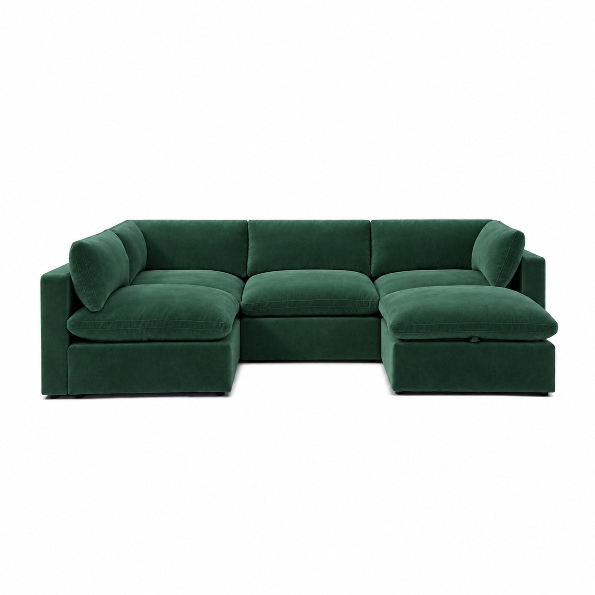 Bellano Large L-Shape Sofa + Storage Ottoman — Plush Velvet Emerald — Pillow — Extra-soft fibre & feather