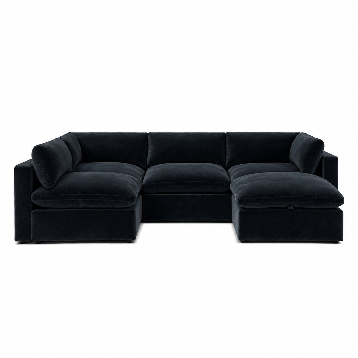 Bellano Large L-Shape Sofa + Storage Ottoman — Plush Velvet Midnight Noir — Pillow — Extra-soft fibre & feather