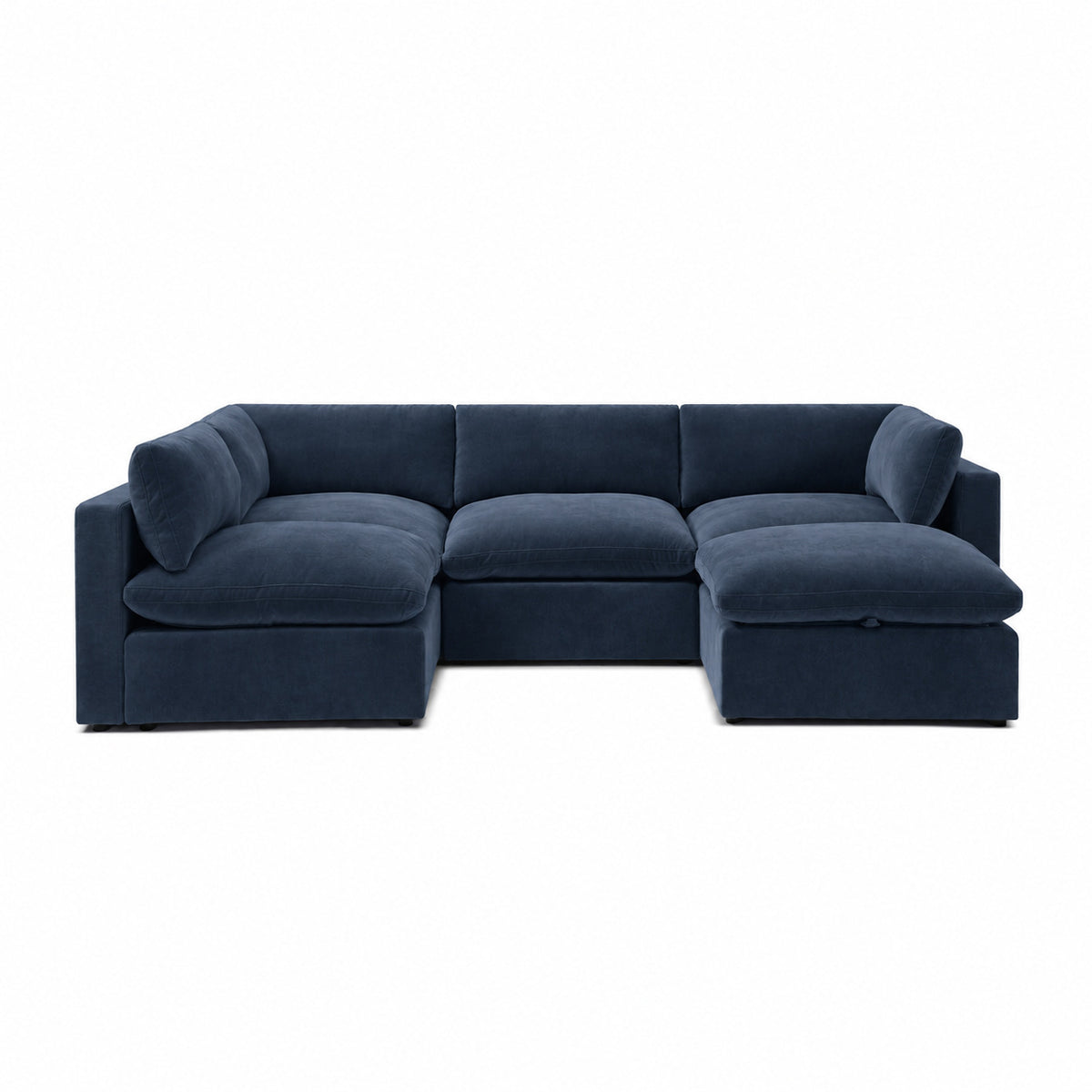 Bellano Large L-Shape Sofa + Storage Ottoman — Plush Velvet Pacific — Pillow — Extra-soft fibre & feather
