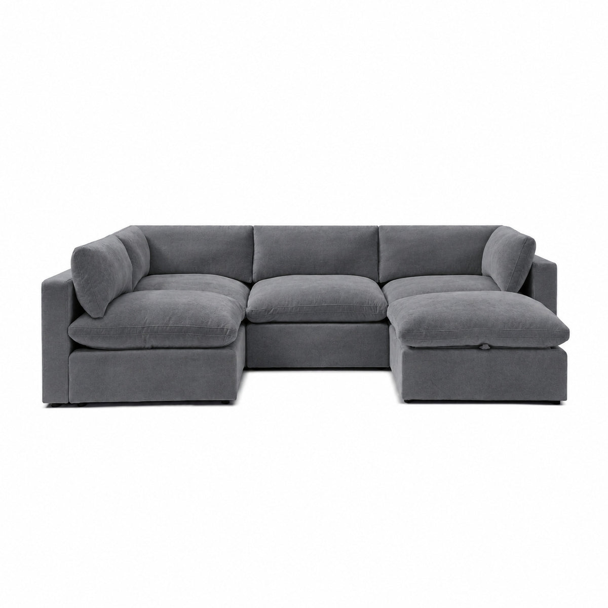 Bellano Large L-Shape Sofa + Storage Ottoman — Plush Velvet Smoked Steel — Pillow — Extra-soft fibre & feather