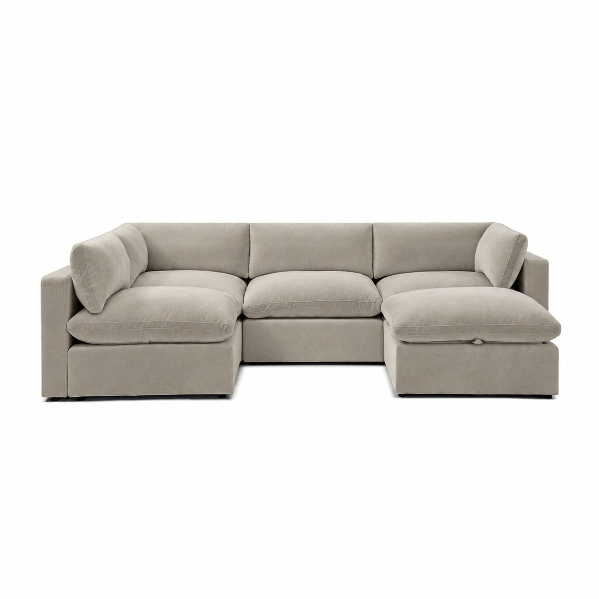 Bellano Large L-Shape Sofa + Storage Ottoman — Plush Velvet Vanilla Cream — Pillow — Extra-soft fibre & feather
