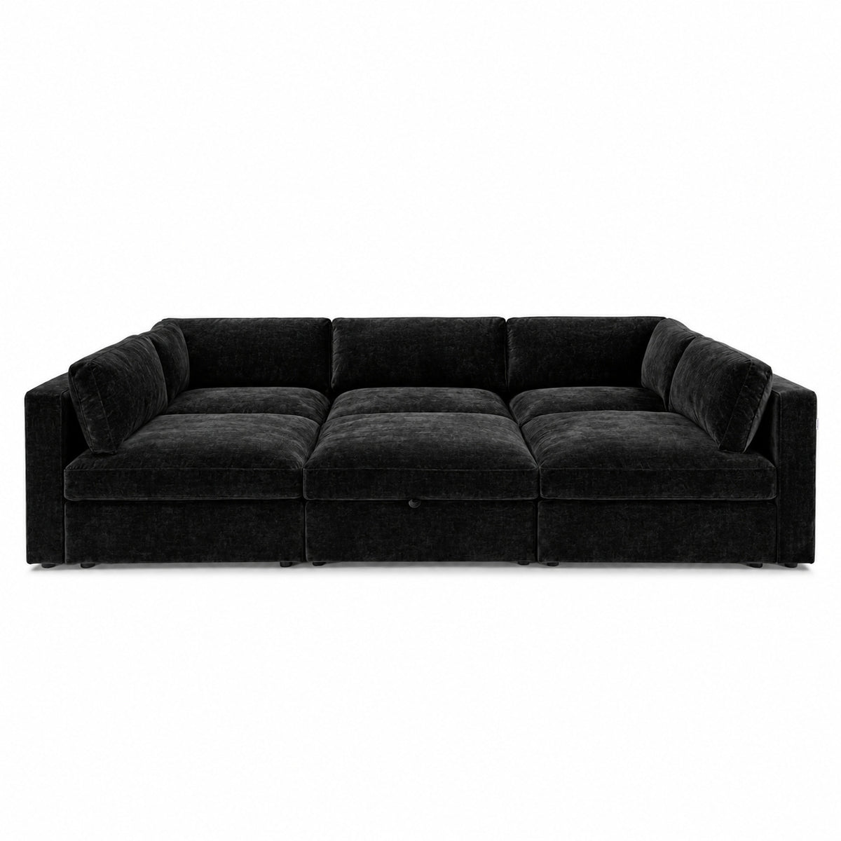 Bellano Pit Cinema Sofa — Luxe Chenille Black Top — Box — Supportive memory foam