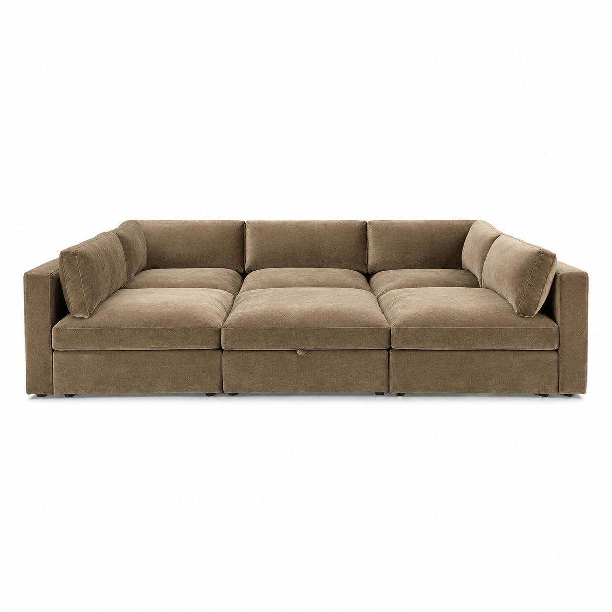 Bellano Pit Cinema Sofa — Plush Velvet Champagne Mink — Box — Supportive memory foam