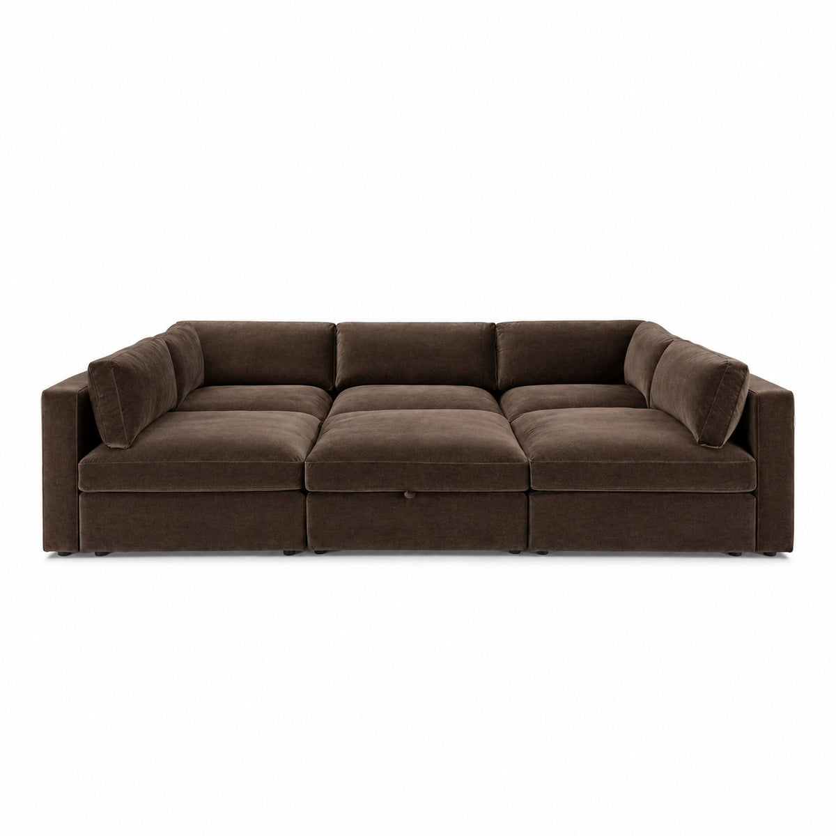 Bellano Pit Cinema Sofa — Plush Velvet Espresso — Box — Supportive memory foam